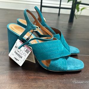 Zara Teal Crossover Suede Sandals size 37